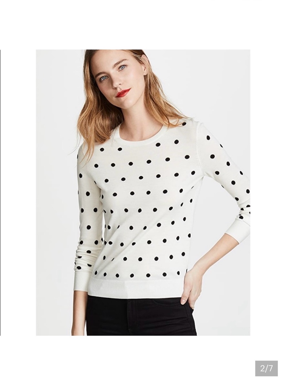 Theory crew neck sweater - ivory and black pika dots. Size Medium.